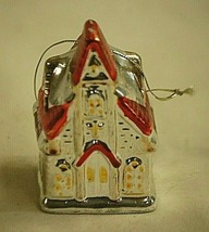 Ceramic Christmas Village Tree Ornament Church Metallic Glaze Town Build... - $12.86