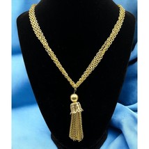 Vintage Gold Tone Tassel Statement Necklace Multi Strand Chain Retro - £16.49 GBP