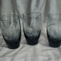 Lot of 3 Libbey Glass Tumblers Swirl Bottom Blue Fade Smoke Color 4.5" Whisky - $12.99
