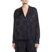Vince Floral Jacquard Popover Top Oversized Floral Damask Blouse Navy Bl... - $42.06