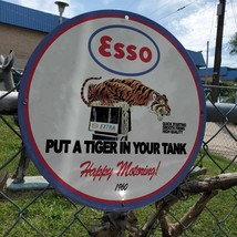 Vintage 1960 Esso Extra &#39;&#39;Put A Tiger In Your Tank&#39;&#39; Porcelain Gas &amp; Oil Sign - £116.73 GBP