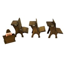 Vtg Concord Dollhouse Miniature Wood Old Style School Desks Book Rack Lot of 4 - £14.27 GBP