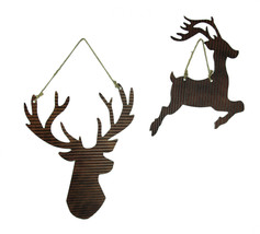 Zeckos Rusty Galvanized Metal Deer Silhouette Hanging Ornament Set - £23.45 GBP