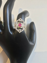 Costume Fashion Ring Engagement Wedding American Diamond Ruby Gemstone C... - £7.72 GBP