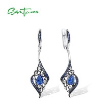 Silver Earrings For Women 925 Sterling Silver Sparkling Blue White Cubic Zirconi - £41.75 GBP