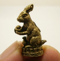 Lucky Rabbit tiny Bunny hold Chinese money Thai mini brass amulet statue good lu - £23.26 GBP