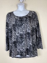 LuLaRoe Womens Plus Size 2XL Gray Animal Print Scoop T-shirt Long Sleeve - £10.78 GBP