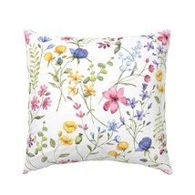Watercolor Wildflowers - Square Throw Pillow 18&quot; x 18&quot; - £31.10 GBP