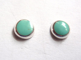 Simulated Turquoise Blue Green 925 Sterling Silver Round Stud Earrings 6.5 mm - $8.99