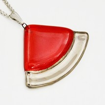 Necklace - pendant handmade painted red with platinum, circle sector - $23.90