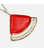 Necklace - pendant handmade painted red with platinum, circle sector - $23.90