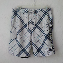 Aeropostale Men 34 Swimsuit White Plaid Trunks Board Shorts Embroidery L... - £10.05 GBP