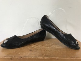 FS/NY French Sole NY Black Shiny Scaled Wedged Peep Toe City Flats Shoes... - $39.99