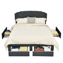 Full Size Grey Linen Adjustable Headboard 4 Drawer Storage Platform Bed - $10,294.92 MXN