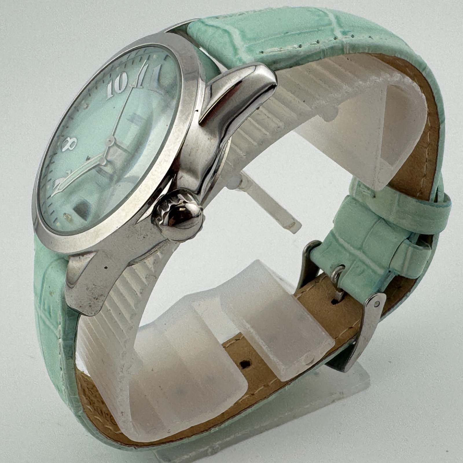 Pastorelli Quartz Watch Unisex Silver Cyan Leather Swiss Parts Date New Battery Item image 4
