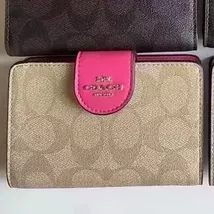 COACH Ladies Folding Purse Card Bag Pocket Wallet Canvas (Pink With Logo) - $66.00