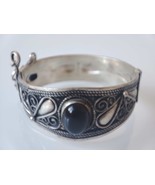 Vintage Moroccan Berber Silver Bracelet with Black Agate: Statement Piece for he - £78.66 GBP