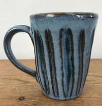 Vtg Studio Art Pottery Handmade Blue Brown Glazed Thick Clay Pottery Mug 5.25&quot; - £23.76 GBP