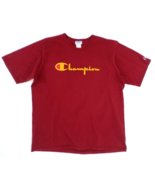 Champion Men&#39;s Maroon T-Shirt XXL Gold Flocked Cursive Script Spellout - $32.67