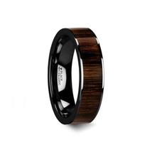 KENDO Black Ceramic Polished Finish Ring with Black Walnut Wood Inlay - 10mm  - $159.99