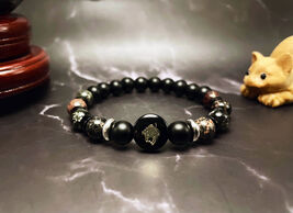 Taurus Zodiac Bracelet: Red Snowflake Obsidian &amp; Matte Black Pearl - $26.71