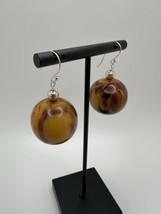 New Sterling Silver Antique Marbled Amber Bakelite Dangle Earrings 4.5cm... - $148.50