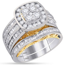 14kt Two-tone White Yellow Gold Round Diamond Cluster Bridal Wedding Ring Set - $2,200.00