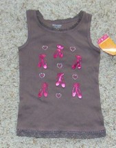 Girls Tank Top Sonoma Brown Foiled Ballerina Slippers Embellished Shirt-... - £6.20 GBP