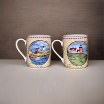 2 American Atelier Signals 5100 Porcelain 12oz coffee Mugs Lighthouses N... - $11.68