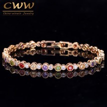 Fashion Brand Gold Color Multi Green Red Purple Cubic Zirconia Crystal Chain Lin - £15.29 GBP