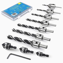 10-Pack Countersink Drill Bit Set With 1 Free Hex Key Wrench, 7 Pcs Countersink  - £25.57 GBP