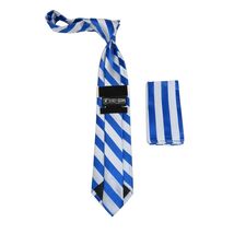 Men's Stacy Adams Tie and Hankie Set Fancy Woven Silky Satin #SAT96 Royal Blue image 2
