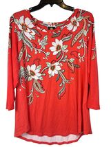 JM Collection Womens Plus Size 1X Coral Floral Print 3/4 Sleeve Top - $22.95