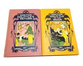 Hugh Lofting Doctor Dolittle Return &amp; In the Moon Lot 2 Book Lippincot 1956 HC - £50.27 GBP