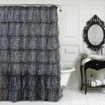 Lorraine Fabric Shower Curtain Zebra Ruffle Voile Black White Gray, New - £19.14 GBP