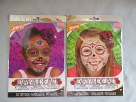Day of the Dead 2 pack glitter tattoos temporary  party Savvi New - $10.73