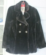 Route 66SZ XL 14/16 Black Faux Fur Teddy Bear Coat Fully Lined Red Satin - $14.85