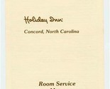 Holiday Inn Room Service Menu Concord North Carolina 1980&#39;s - $17.82