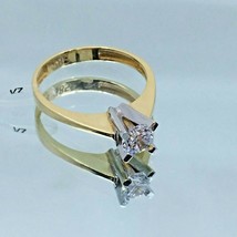 Women&#39;s Solitaire Ring Solid 14k Two Tone Gold Round Brilliant Cubic Zirconia - £219.23 GBP
