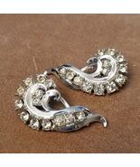 Vintage Silver Tone Rhinestone Swirl Shoe Clips 1950s Sparkle Accessory - $38.63 CAD