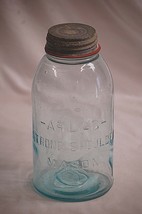 Old Vintage 2 Qt. Blue Atlas Strong Shoulder Mason Glass Canning Jar w Z... - $34.64