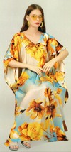 Indian Printed Feather Silk Yellow Kaftan Dress Women Nightwear Free Shipment - £26.31 GBP