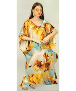 Indian Printed Feather Silk Yellow Kaftan Dress Women Nightwear Free Shi... - £26.10 GBP