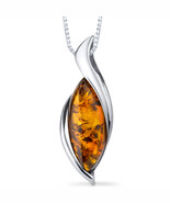 Sterling Silver Bezel Set Cognac Color Amber Necklace - $117.09 CAD