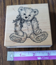 PSX Rubber Stamps G-1174 FLUFFY TEDDY BEAR HEART STRIPPED BOW BABY #1579 - $4.94