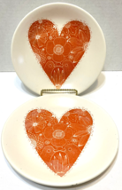 VTG Hallmark Round Floral Heart Painted Dessert Plates Set 2 Orange White 7&quot; - £12.44 GBP