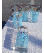 5 Retro Turquoise / Gold Chess Themed Glassware - Vintage  - $50.00