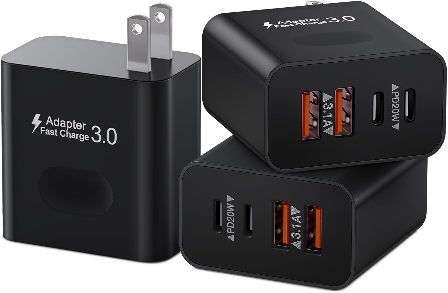 [3 Pack] Usb C Wall Charger, 40W 4-Port Usb C Charger Dual Usb-C, Samsun... - $33.99