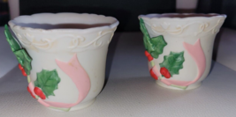 Enesco VTG Set of 2 Votive Candle Holders Holly Berries Christmas 2.25&quot; - $242.38 MXN
