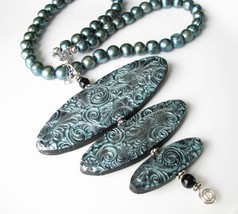 Fresh Water Pearls and Polymer Swirls Statement Polymer Clay Necklace Fashion Je - £32.24 GBP
